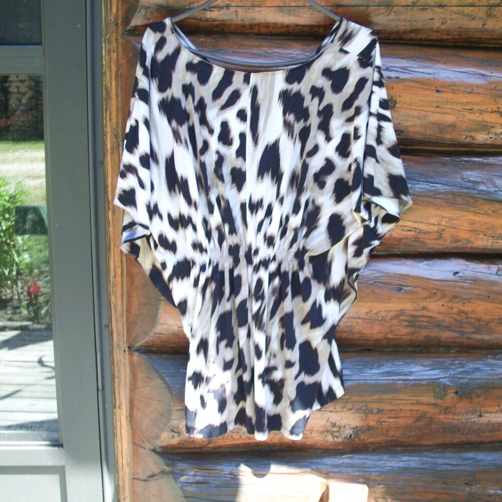 Vintage Animal Print Butterfly Sleeve Poncho Style Pullover Tunic SZ M? - Picture 2 of 2